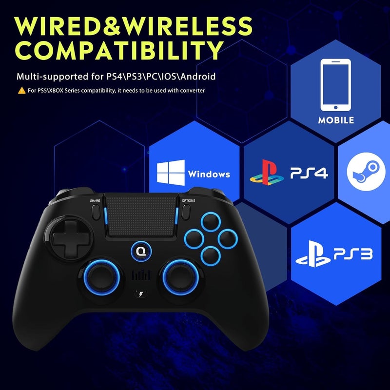 QRD Store وحدة تحكم لاسلكية Spark N5 لجهاز PS5 Pro Slim PS4 PS3 PS2 Steam Deck PC Windows Mac iOS Android TV Box، وحدة تحكم PS5 مع عصا تحكم Halleffect مع لوحة لمس، 6 محور جيروسكوب، اهتزاز مزدوج، تخطيط، ماكرو - Image 2